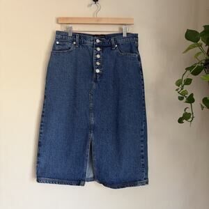 Banana Republic Button Front Denim Midi Skirt Classic High Rise Blue Jean Skirt